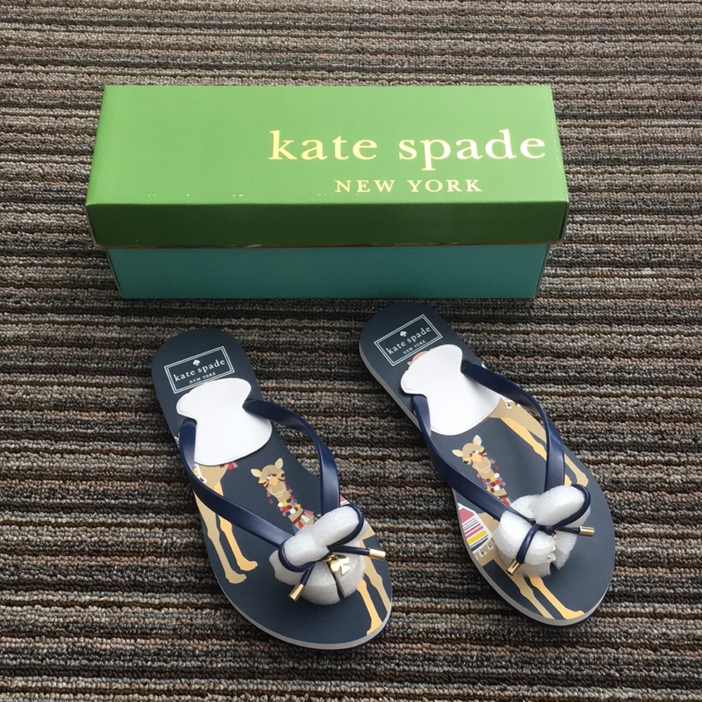 NEW Kate Spade Camel Print Flip Flops Size 7 - Picture 2 of 6